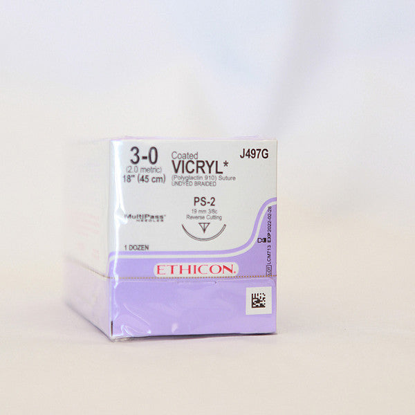 J&J Ethicon J497G Coated Vicryl Undyded Braided Absorbable Sutures PS2 3/0 18''12/Bx J&J Ethicon J497G Coated Vicryl Undyded Braided Absorbable Sutures PS2 3/0 18''12/Bx